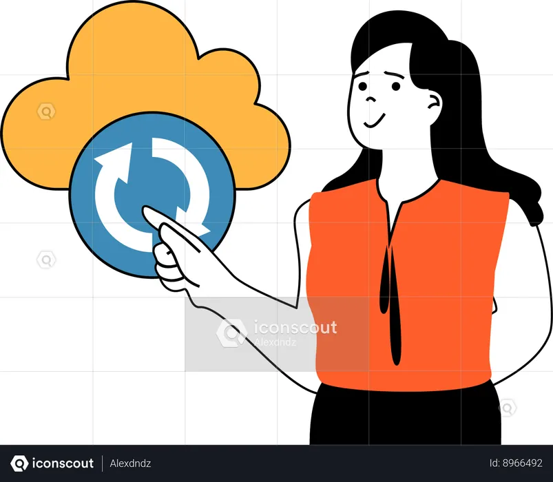 Girl refreshes cloud data  Illustration