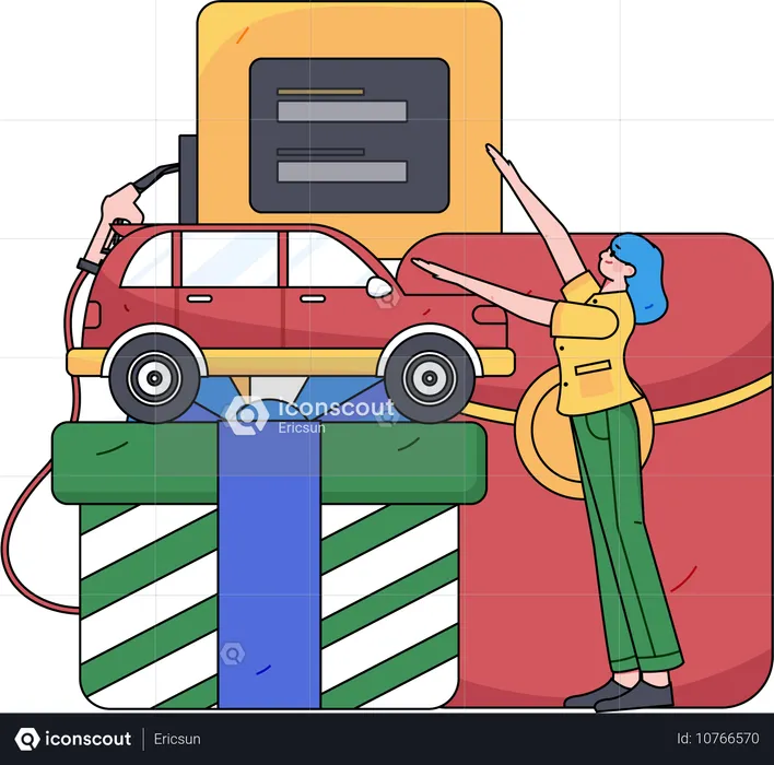 Girl refuelling gas station  Illustration