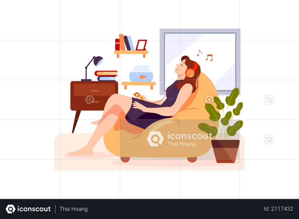 Girl relaxing and listening Music  Illustration