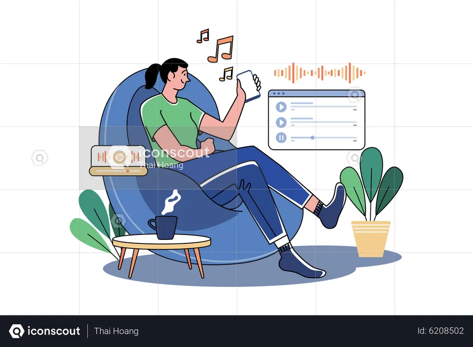 Girl relaxing and listening to Music  Illustration