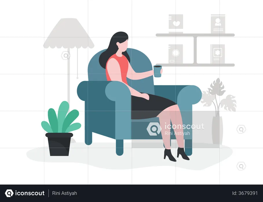 Girl Relaxing at Home  Illustration