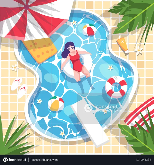Girl relaxing in swimming pool  Illustration
