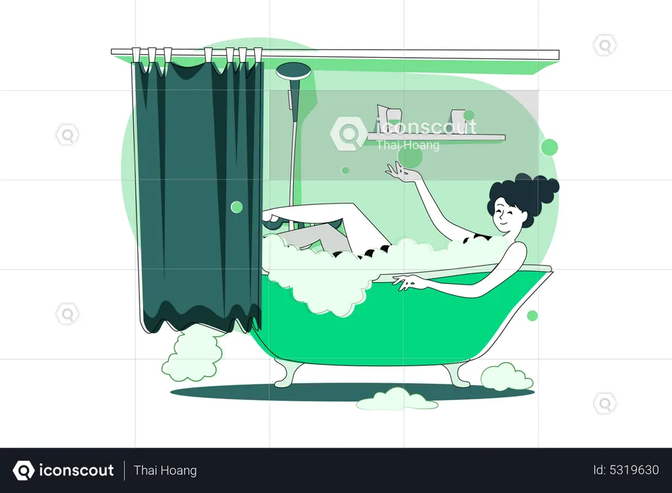Girl Relaxing In The Bath During Quarantine  Illustration