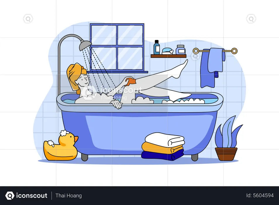 Girl relaxing in the bath during quarantine  Illustration