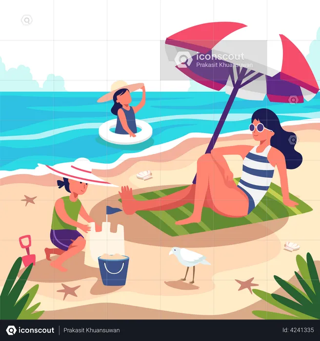 Girl relaxing on beach  Illustration