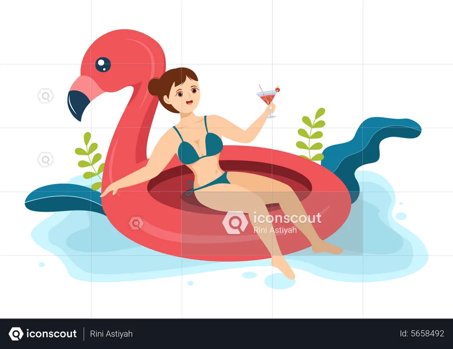 Girl relaxing on swimming ring  Illustration