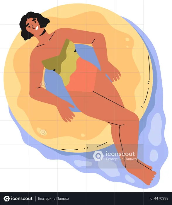 Girl relaxing ring in pool  Illustration