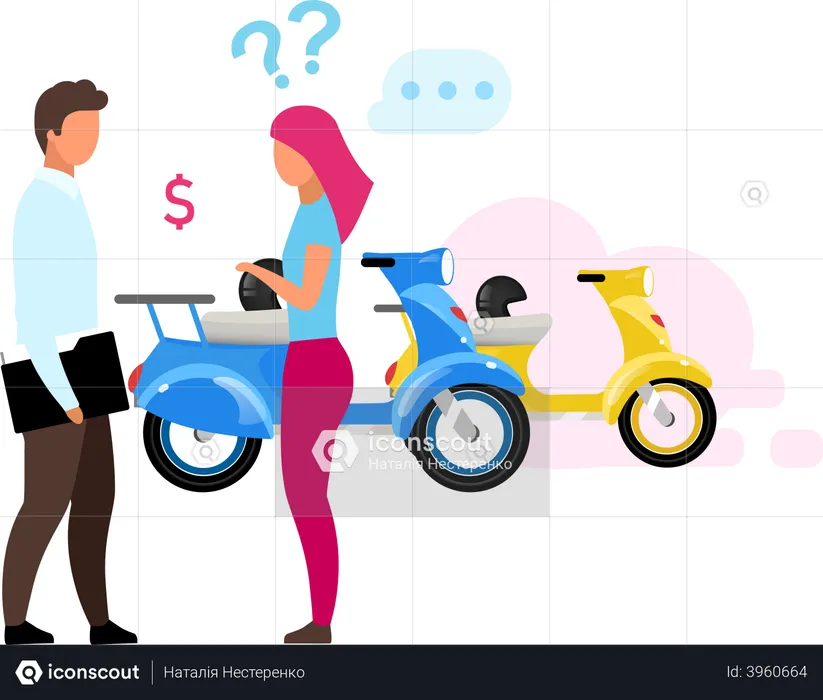 Girl renting scooter  Illustration