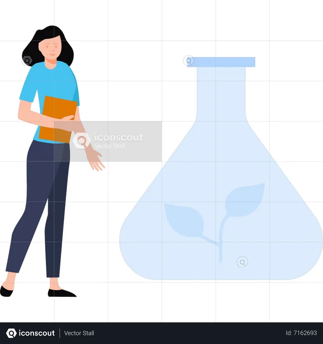 Girl researches on ecology flask  Illustration