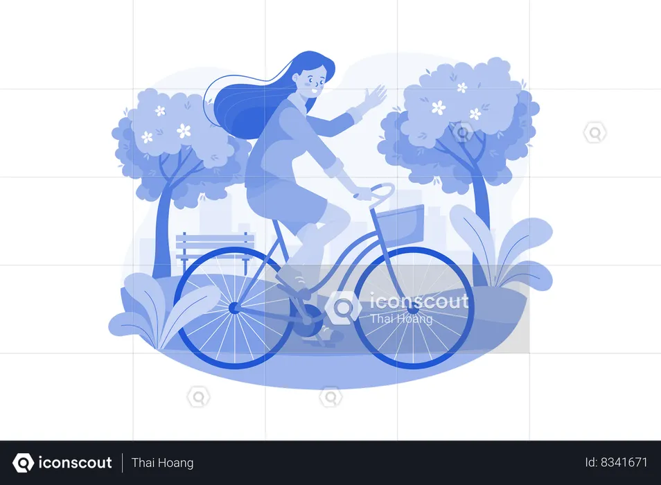 Girl riding a bicycle  Illustration