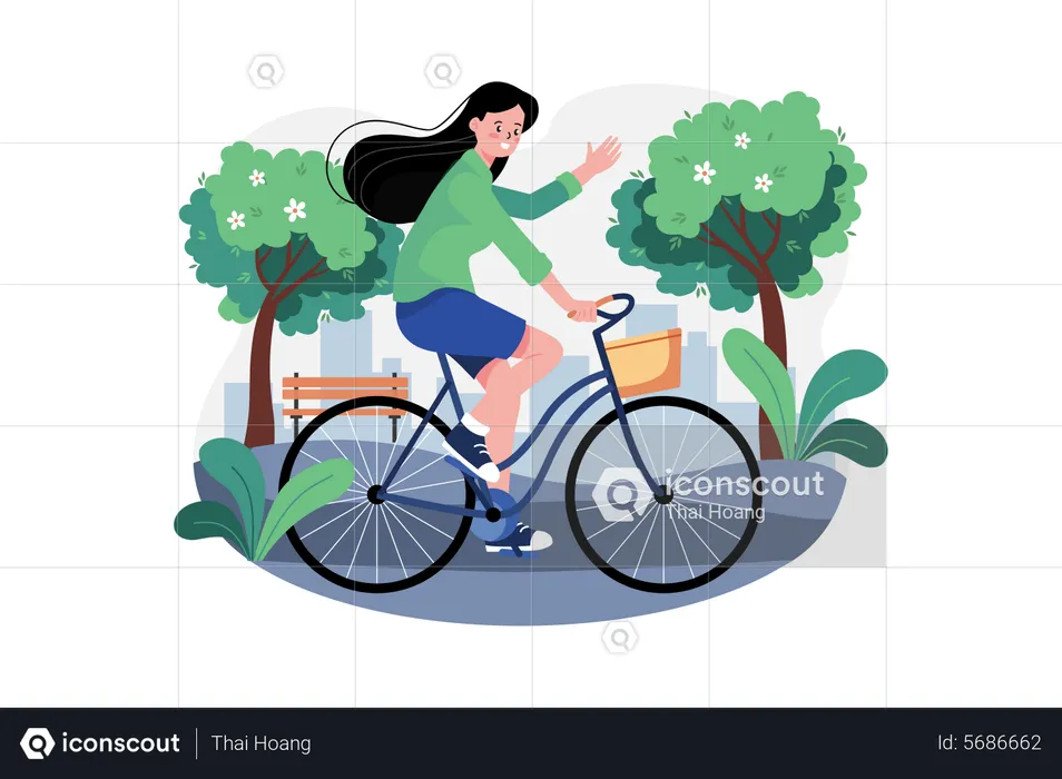 Girl riding a bicycle  Illustration