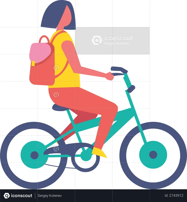 Girl Riding Bicycle  Illustration