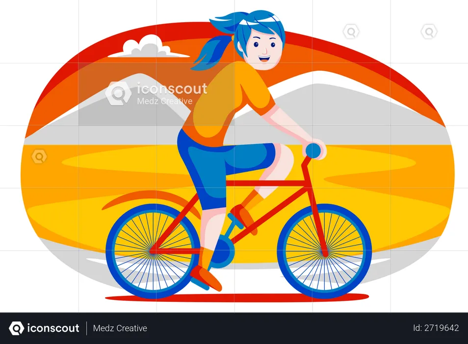 Girl riding bicycle  Illustration