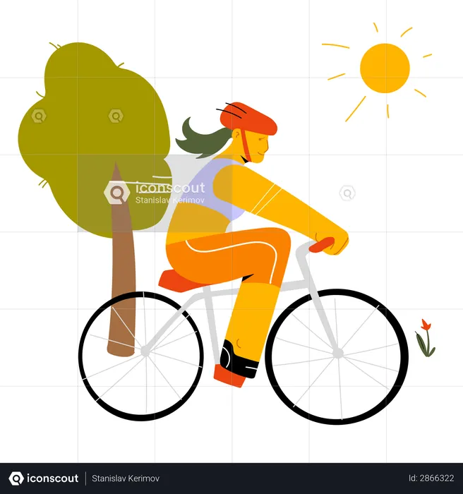 Girl riding bicycle  Illustration