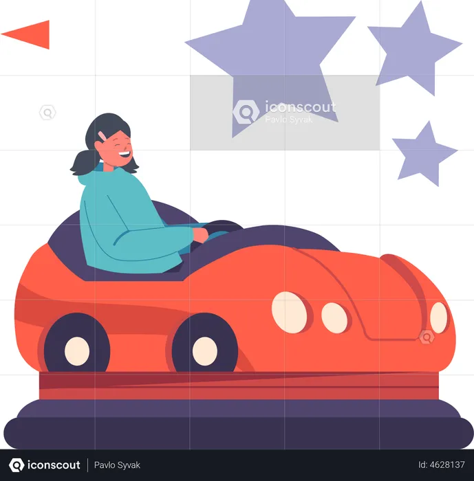 Girl riding bumper car Illustration