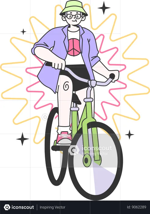Girl riding cycle after drink  Illustration