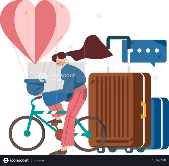 Girl riding cycle while going for trip  Illustration