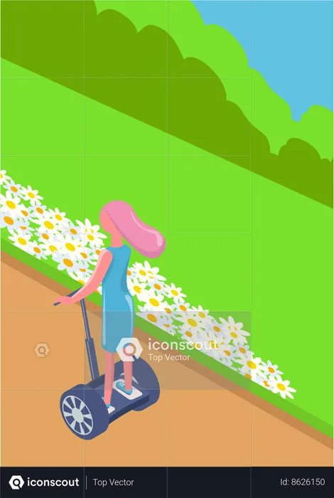 Girl riding electric bike  Illustration