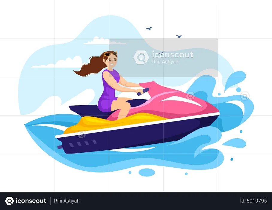 Girl riding jet ski  Illustration
