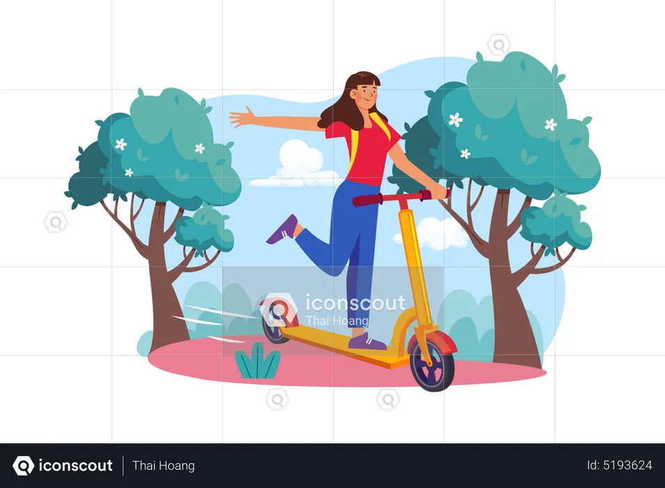 Girl riding kick scooter  Illustration