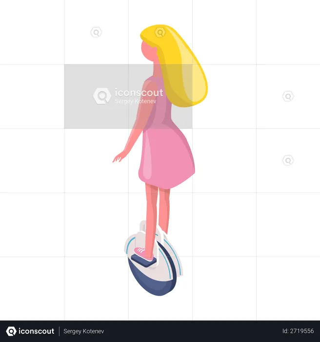 Girl riding one wheel scooter  Illustration