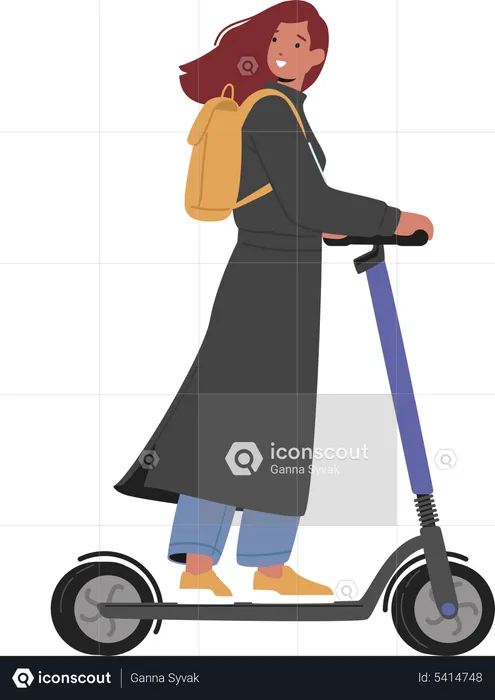 Girl riding push scooter  Illustration