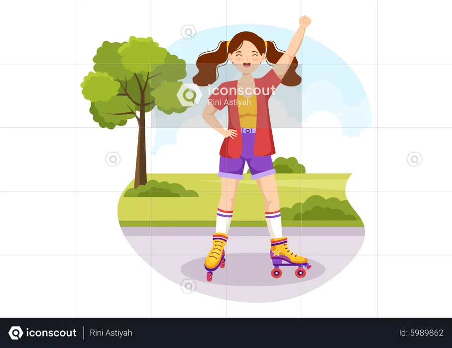Girl Riding Roller Skates  Illustration