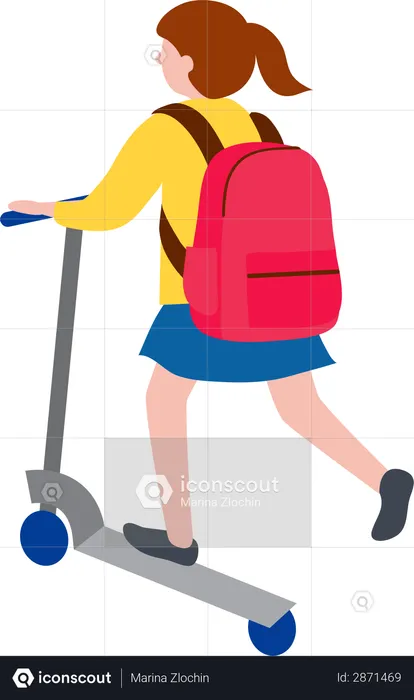 Girl riding scooter  Illustration