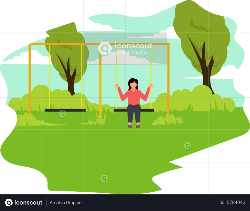 Girl riding swing at park  Illustration