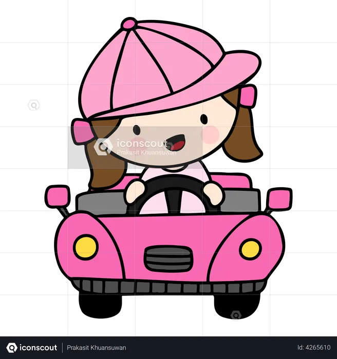 Girl riding toy car  Illustration
