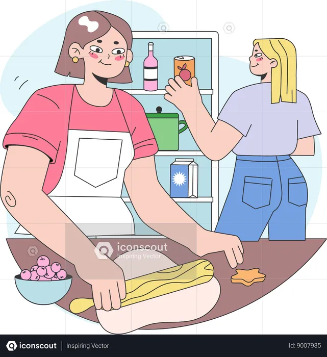 Girl rolling dough using rolling pin  Illustration