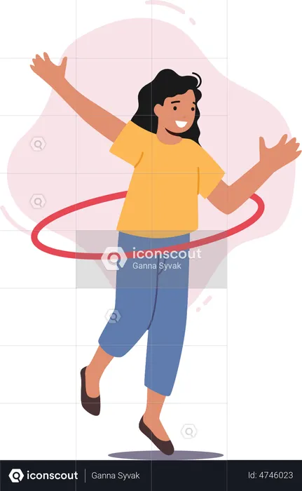 Girl Rolling Hula Hoop  Illustration