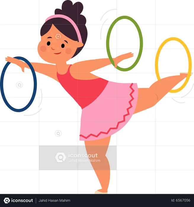 Girl Rolling Hula Hoop  Illustration