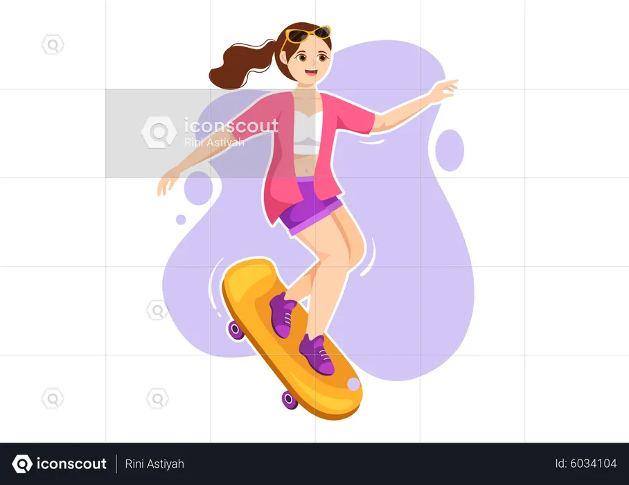 Girl Rolling On Skateboard  Illustration
