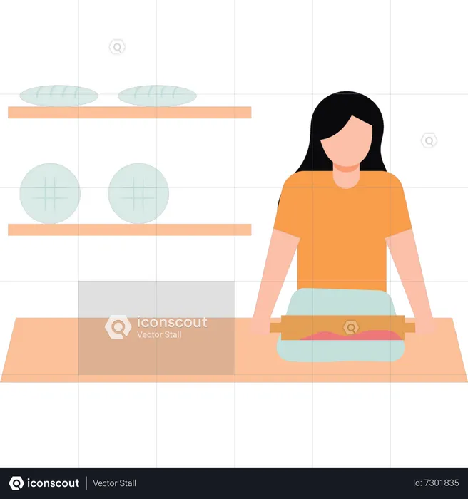 Girl running bakery business  Illustration