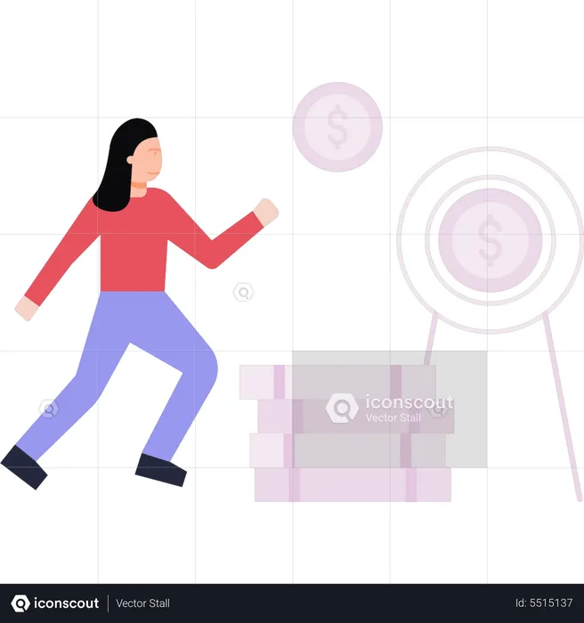 Girl running for money  Illustration