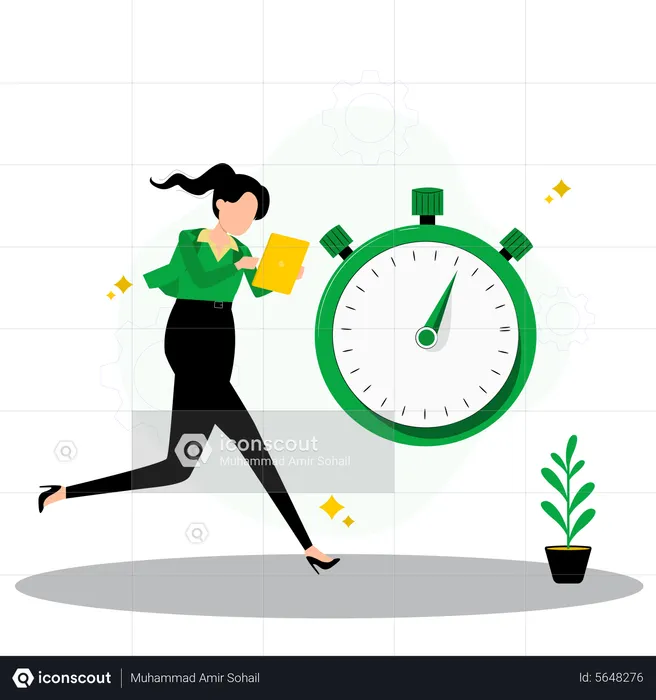 Girl running for work in deadline time  Illustration