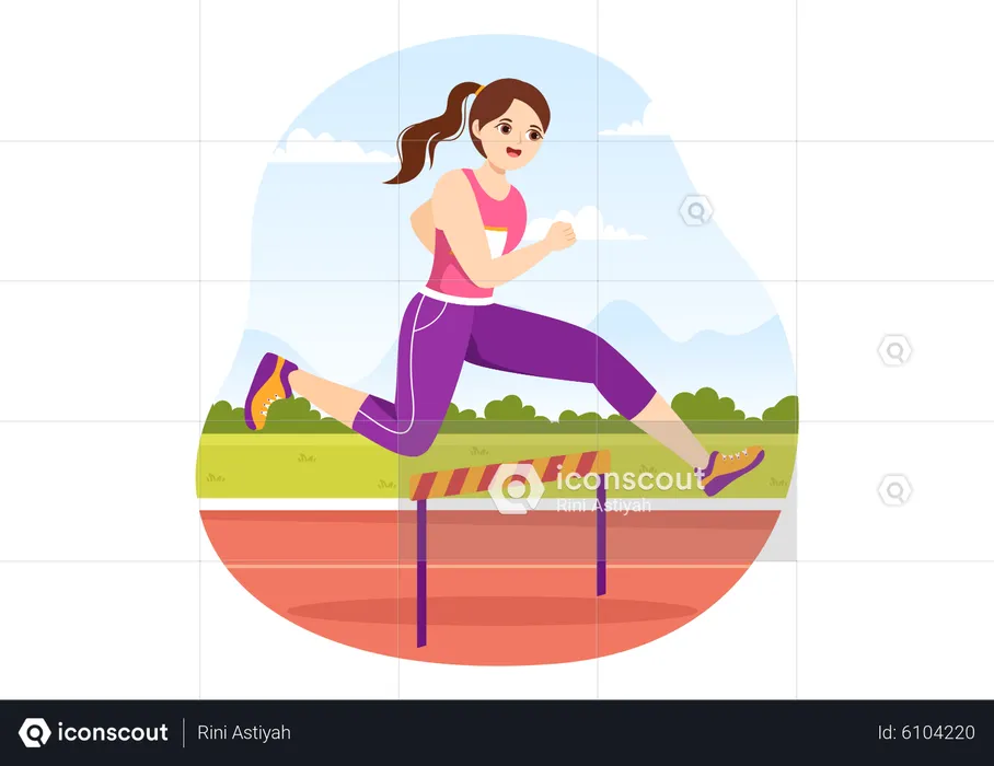 Girl running in Hurdle Long Jump  Illustration