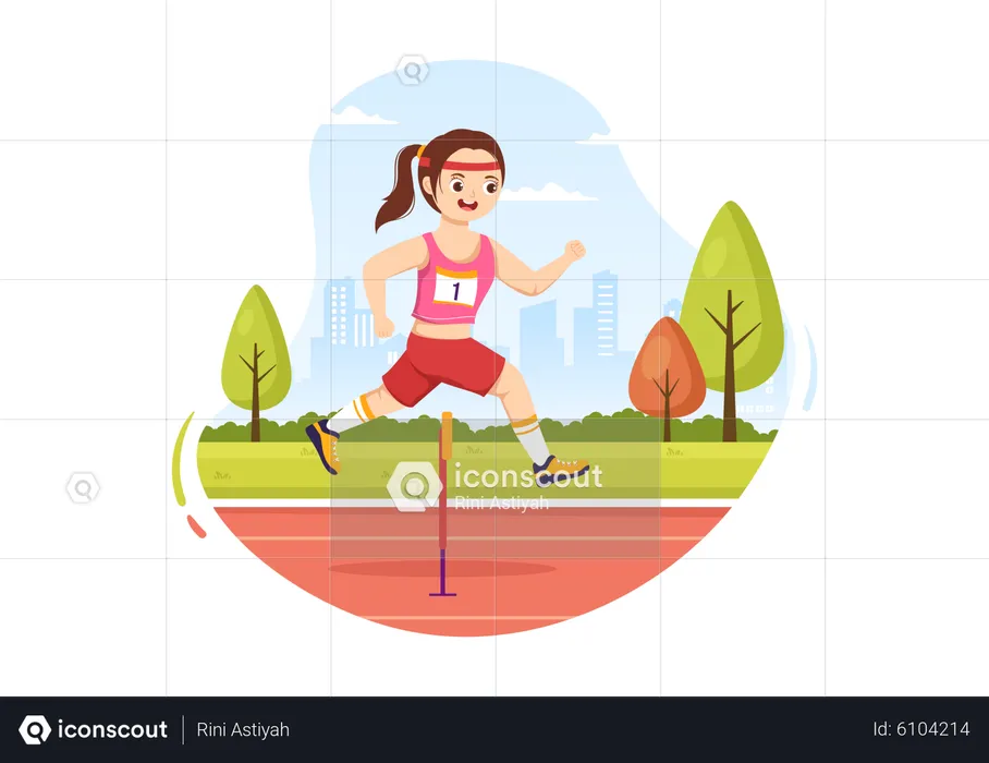 Girl running in hurdle race  Illustration