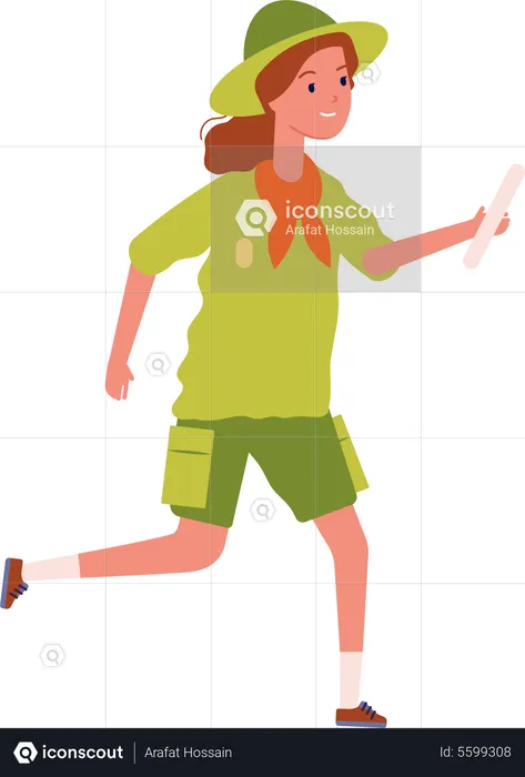 Girl running in scout uniform  Illustration
