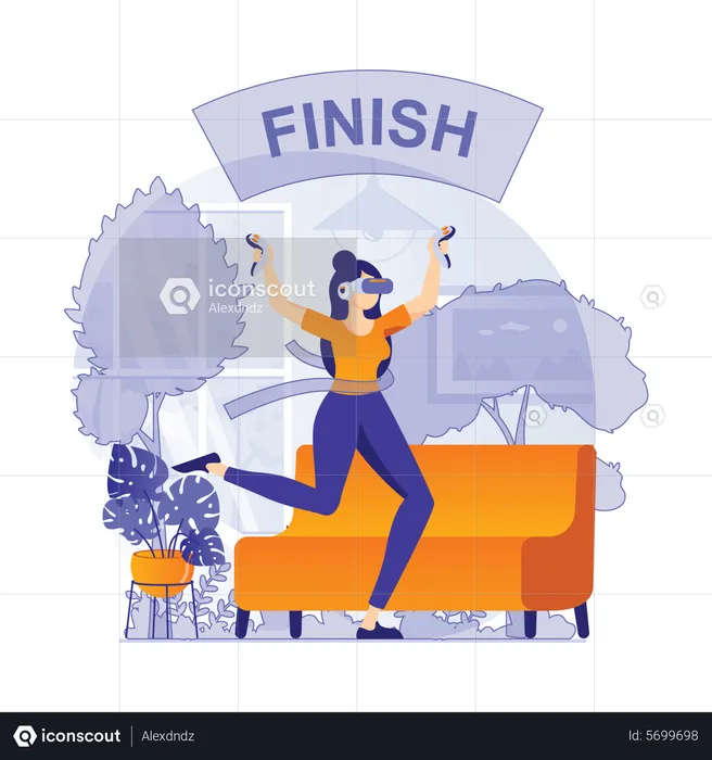 Girl running in VR  Illustration