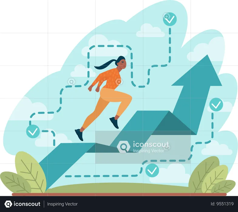 Girl running on growth chart  Illustration