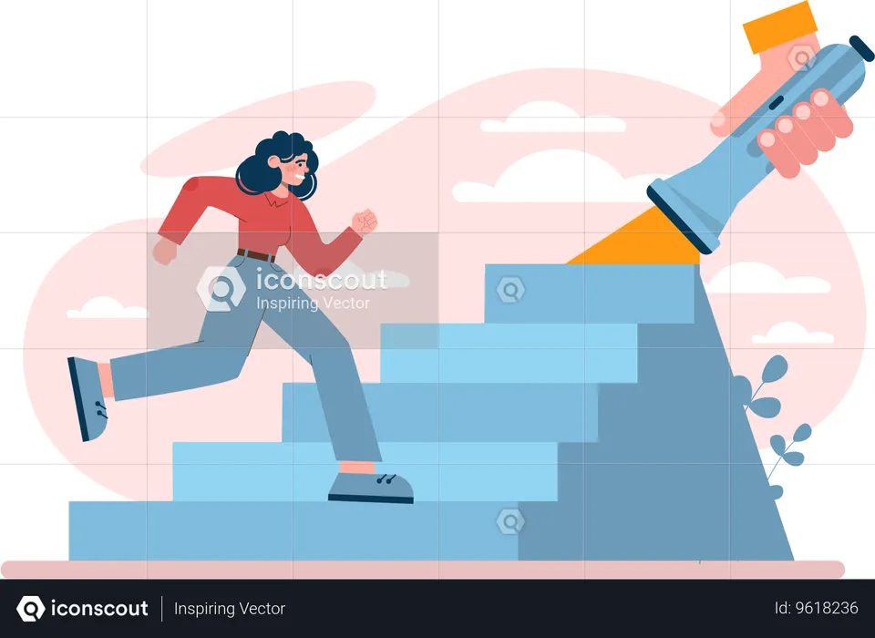 Girl running on success ladder  Illustration