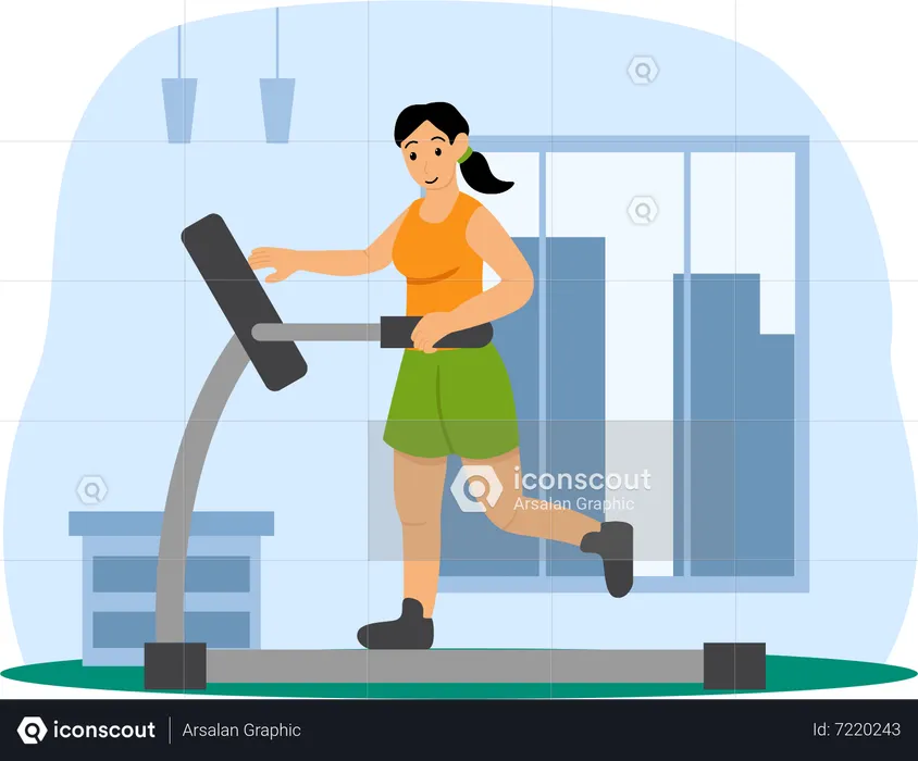 Best Girl running on Treadmill Illustration download in PNG & Vector