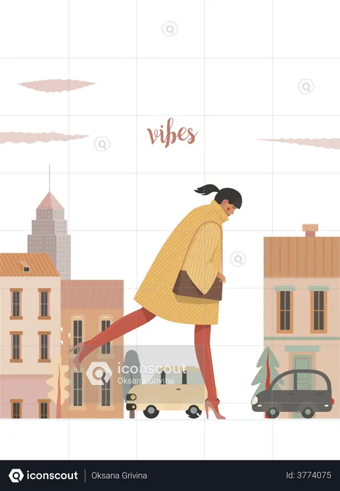 Girl running wearing raincoat  Illustration