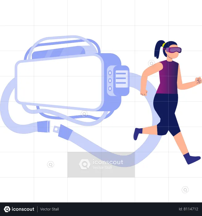Girl Running Wearing Vr Glasses  Illustration