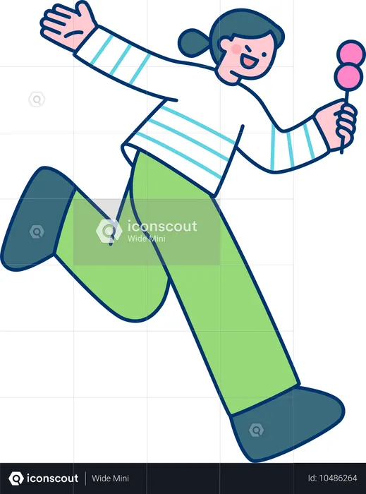 Girl running while holding lollipop  Illustration