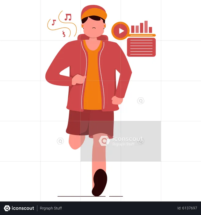 Girl Running while listening music  Illustration