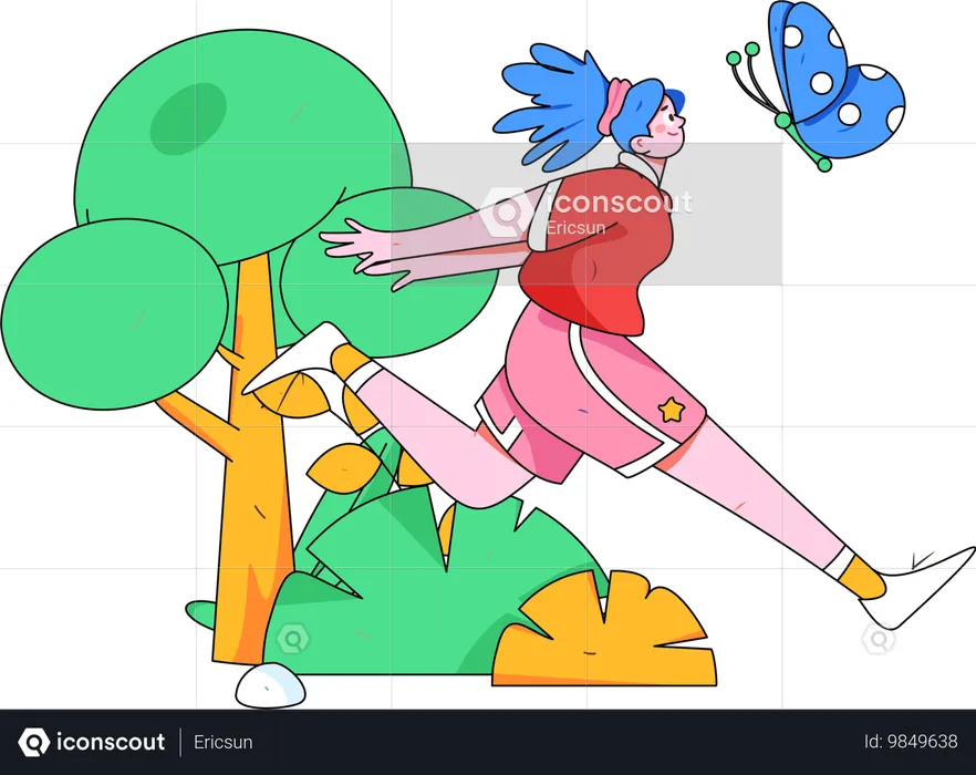 Girl running with butterfly  Illustration