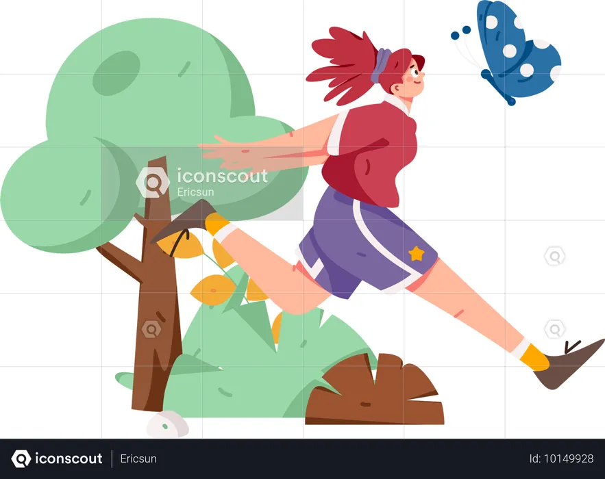 Girl running with butterfly  Illustration